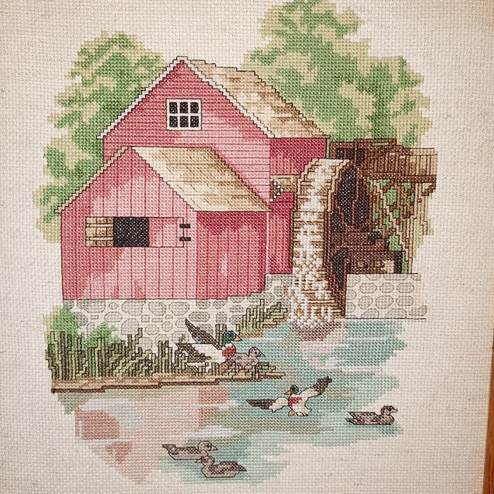Vintage Needle Point Farm Country Scene Tapestry W